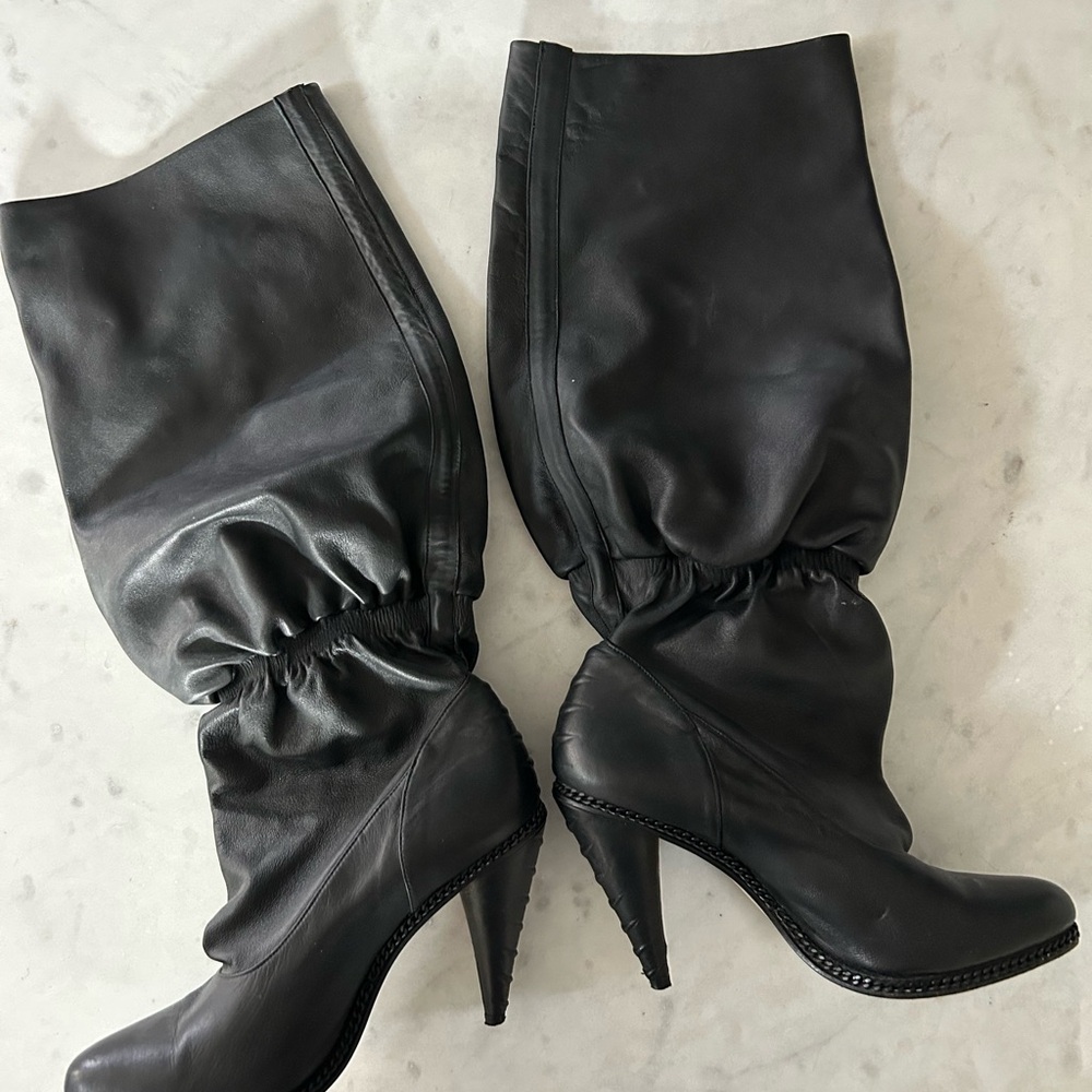 Diesel Black label leather high heel boots- slouchy top can be worn high or low